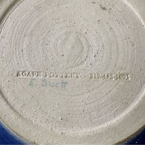 Agape Pottery Plate Hand Painted Small Plate Signed 6.5” Blue Yellow Nature - Picture 2 of 4